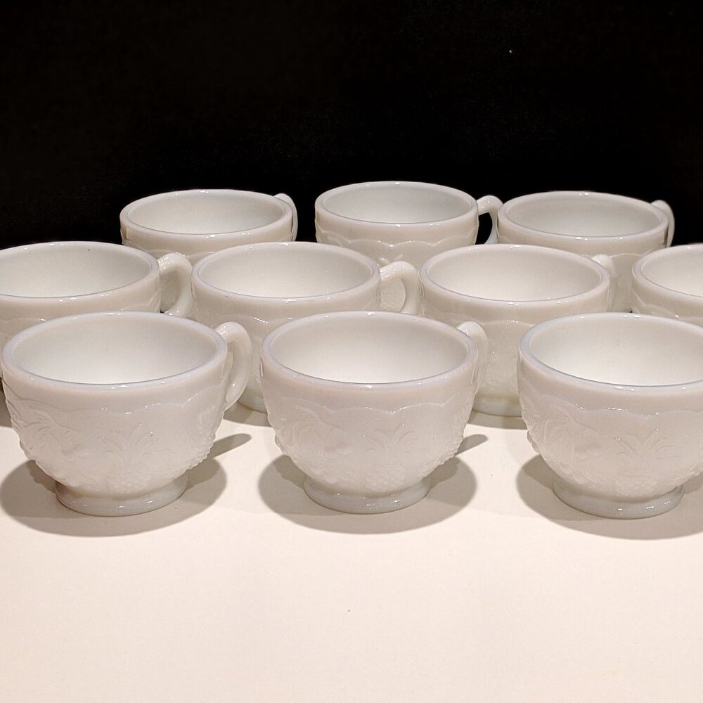 Westmoreland “Clustered Fruits” Milk Glass Punch Cups - Set of 10